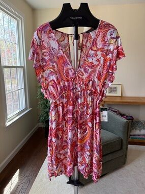 Ralph Lauren Pink Paisley V-Neck Swim Coverup